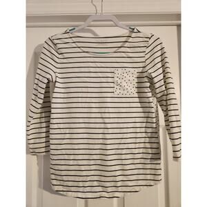 Talbots Womens Blouse White Blue Stripes XS